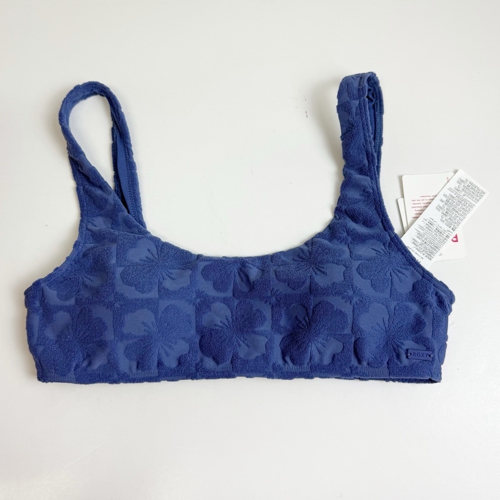 Roxy Sun Click Jacquard Bralette Bikini Top Juniors Large Blue Floral Swim NWT